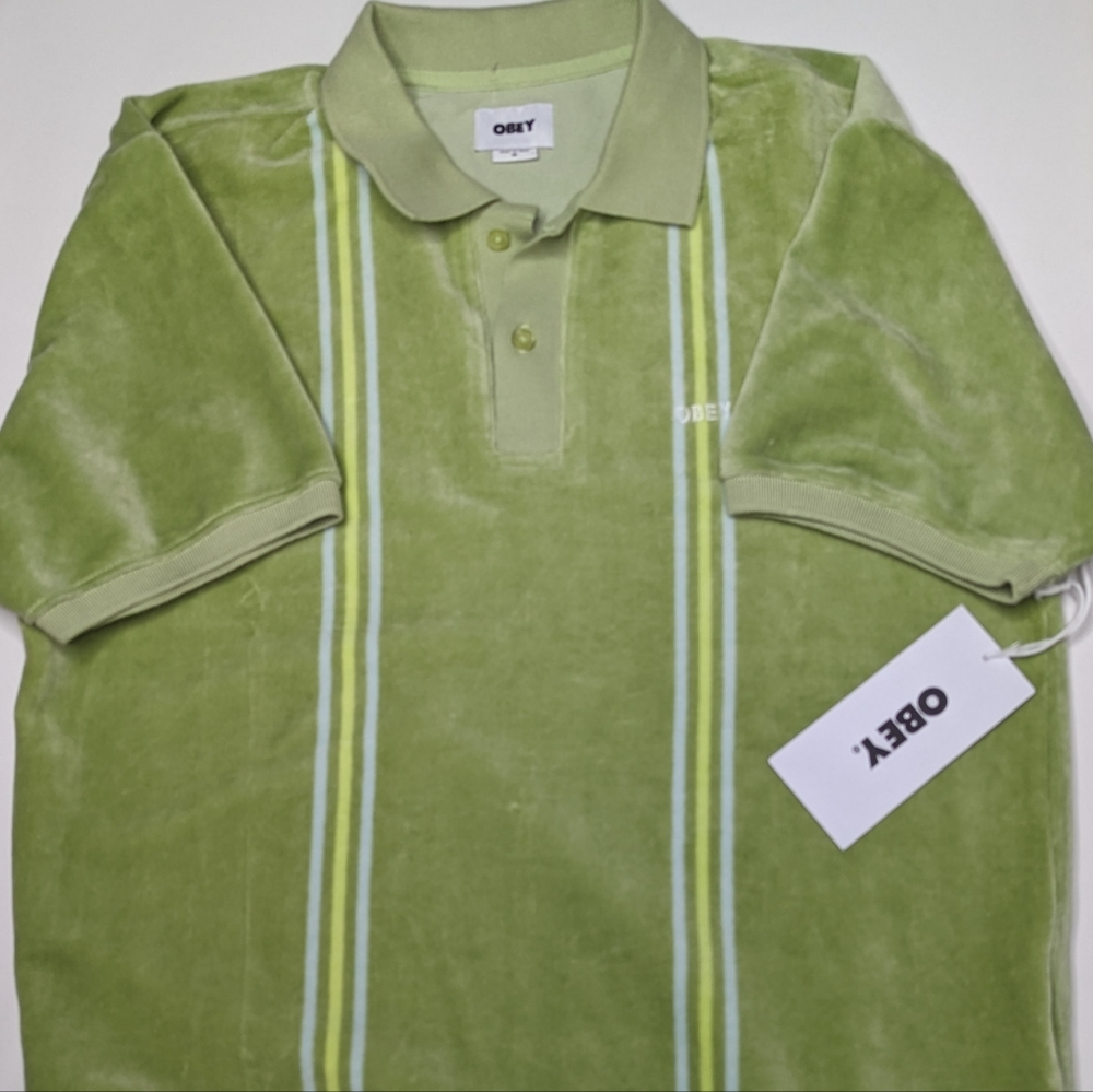 OBEY Stefano Short Sleeve Velour Polo NWT Sz M - Picture 3 of 13